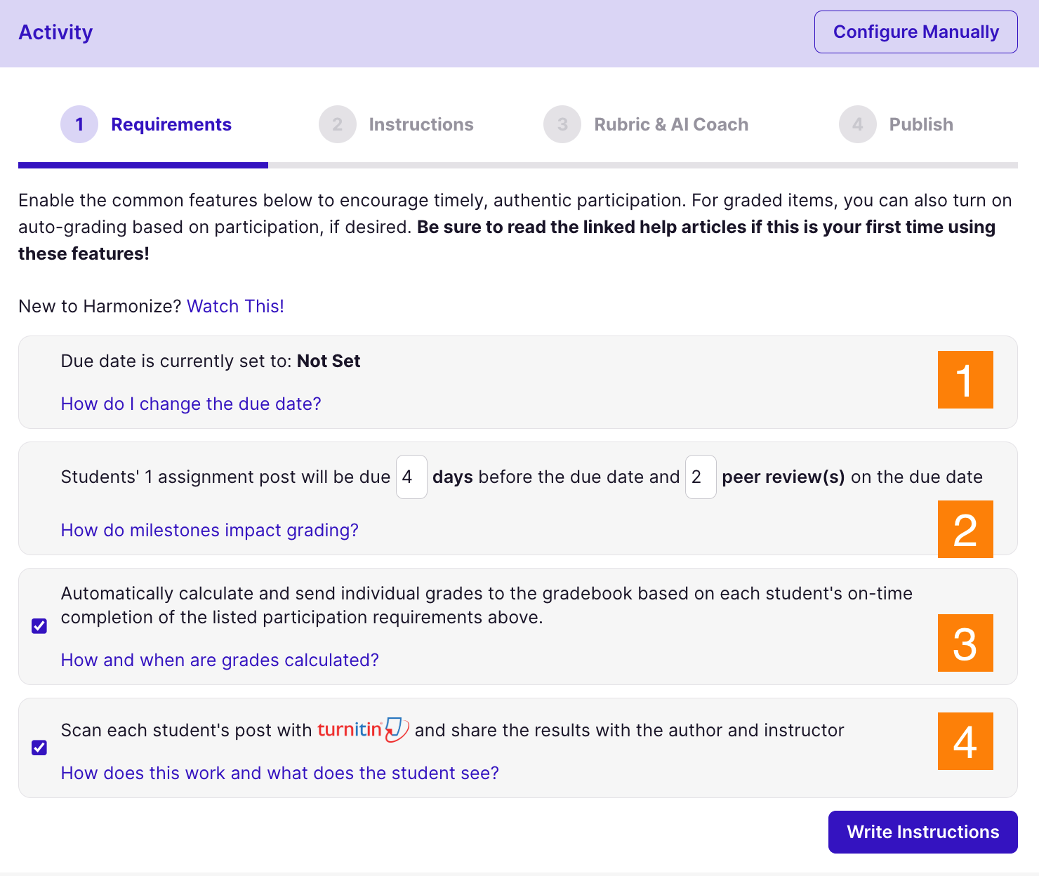 Configuring Requirements screen