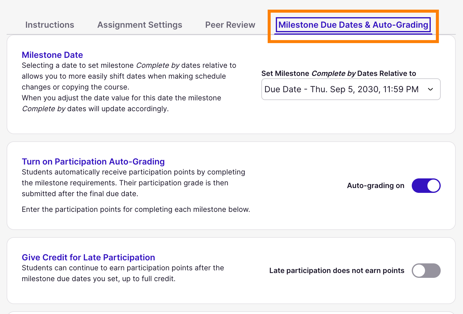 Milestone due dates & Auto-grading tab in editor