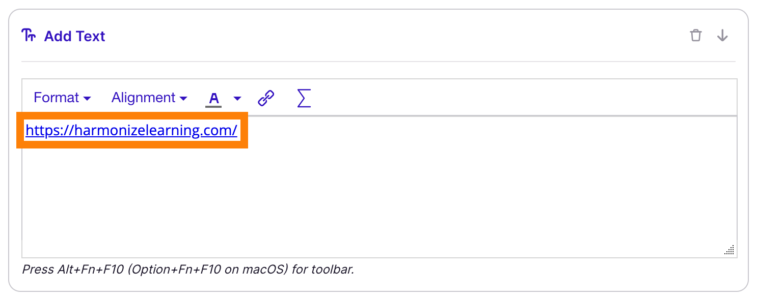 harmonize learning link in the text box