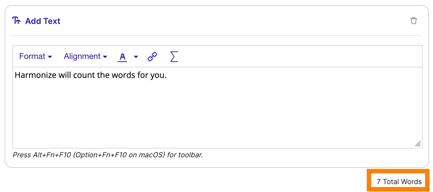 Text row with word count displayed