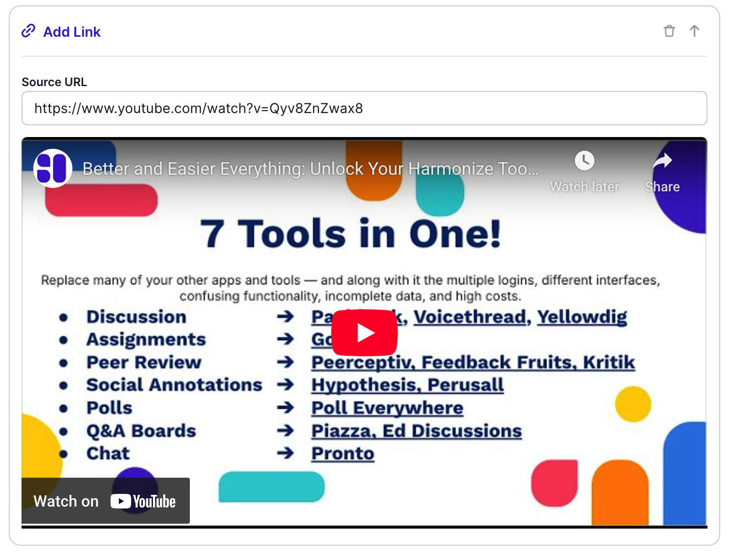 Youtube video in player in Harmonize