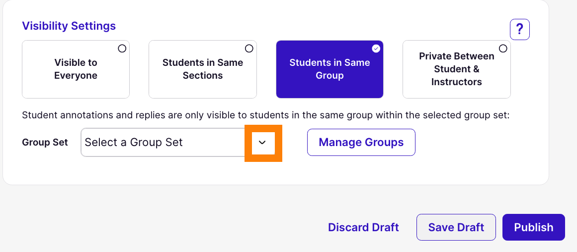 Visibility Settings: Students in Same Group: Group Set