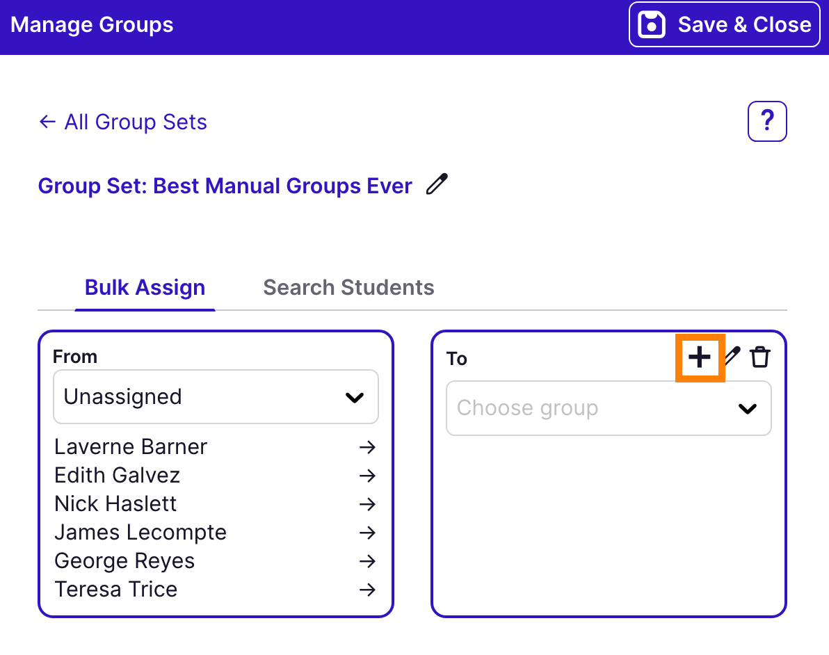 Manage Groups: Add Group