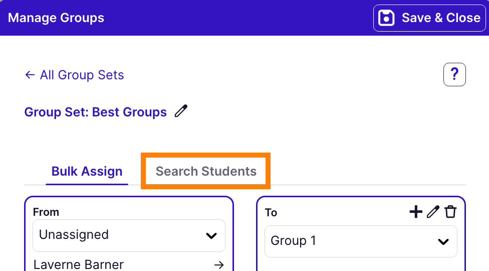 Manage groups: Search students