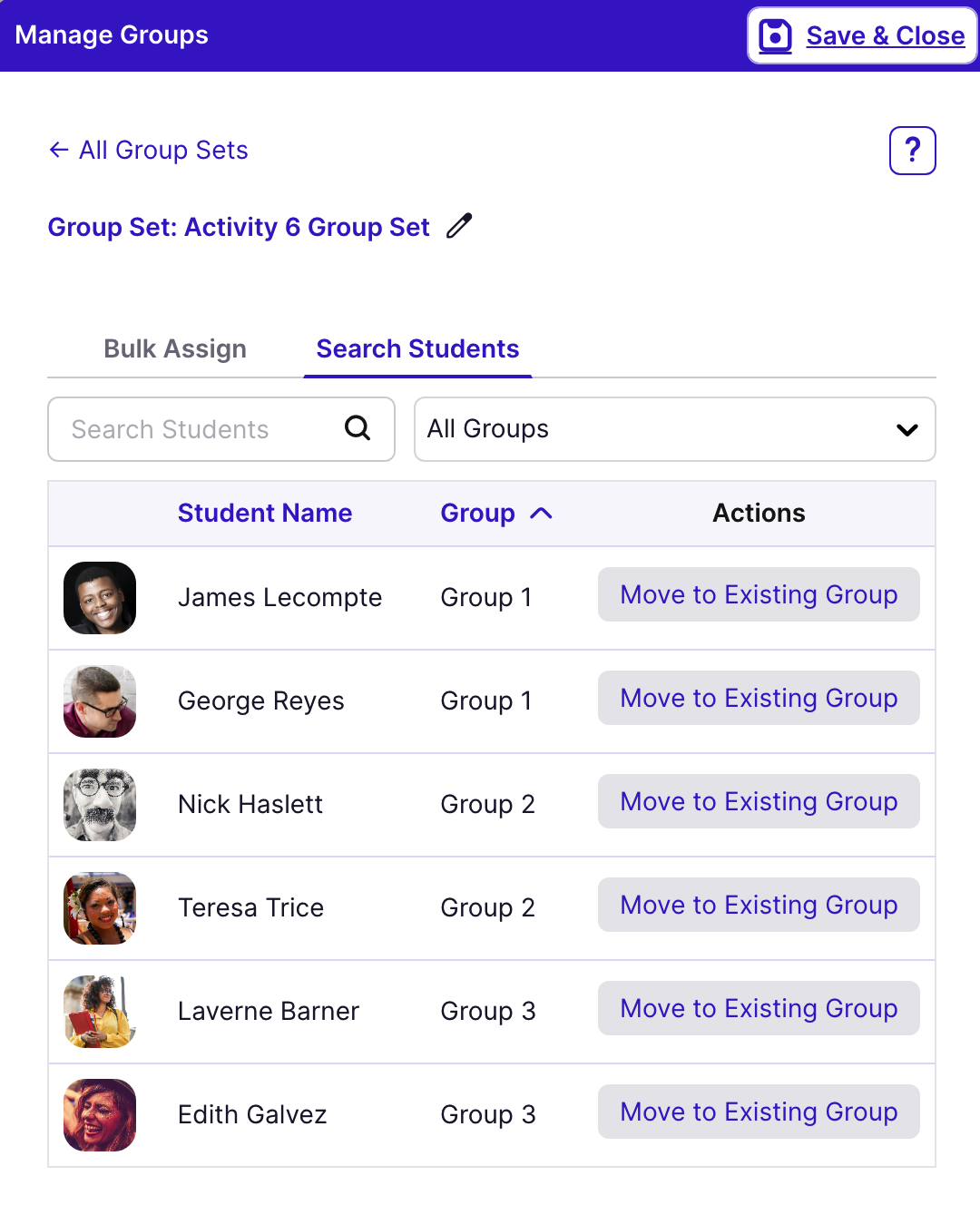 Group Sets: Search Students