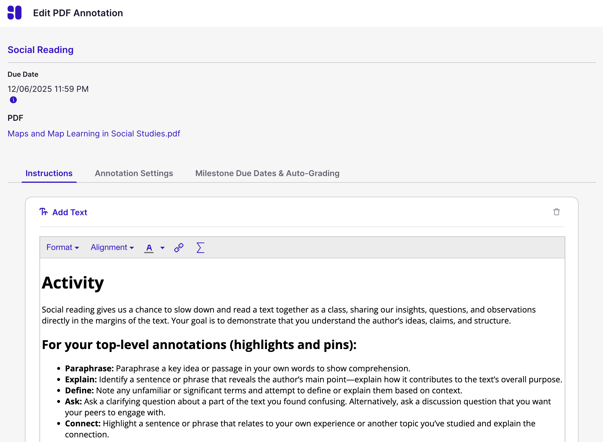 Default instructions
