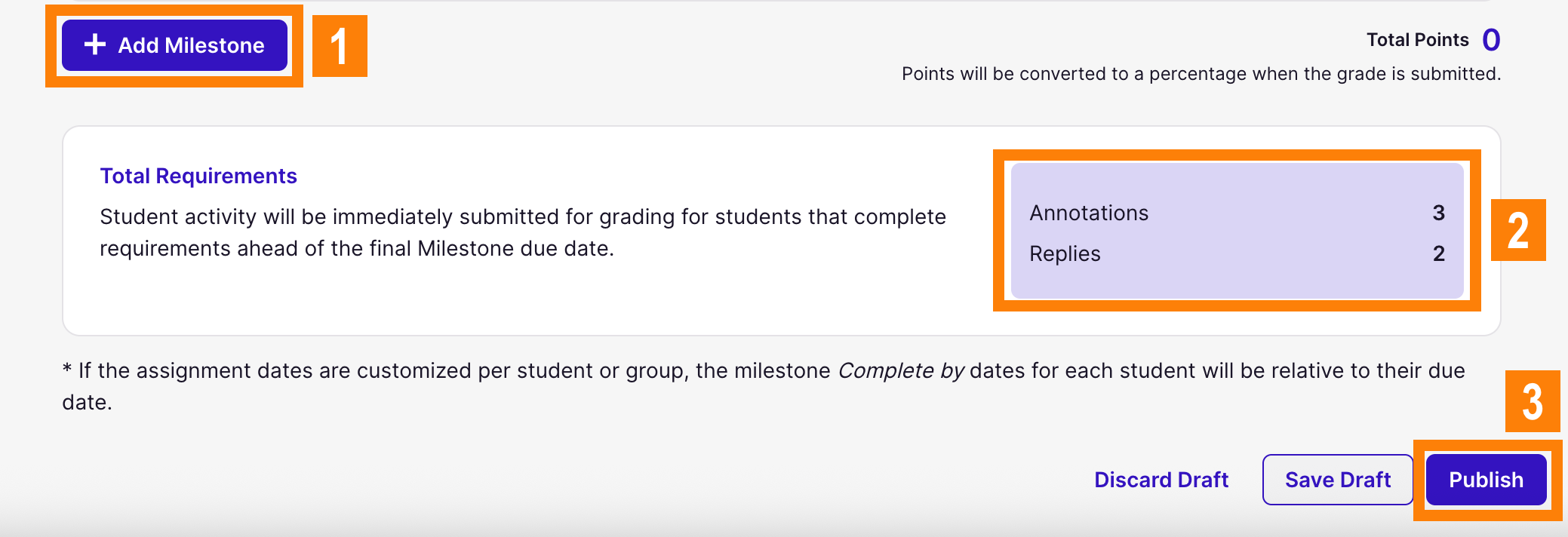 Add milestone, check requirements, publish