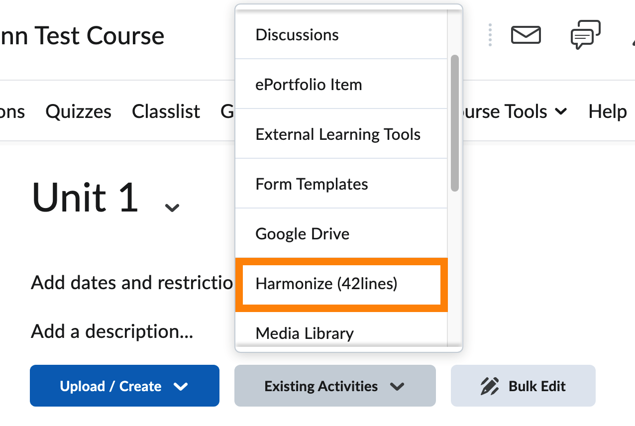 Harmonize (42lines) shown in menu
