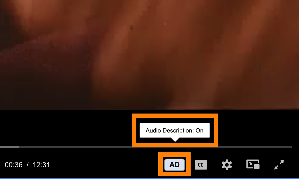 AD button clicked to turn audio descriptions on