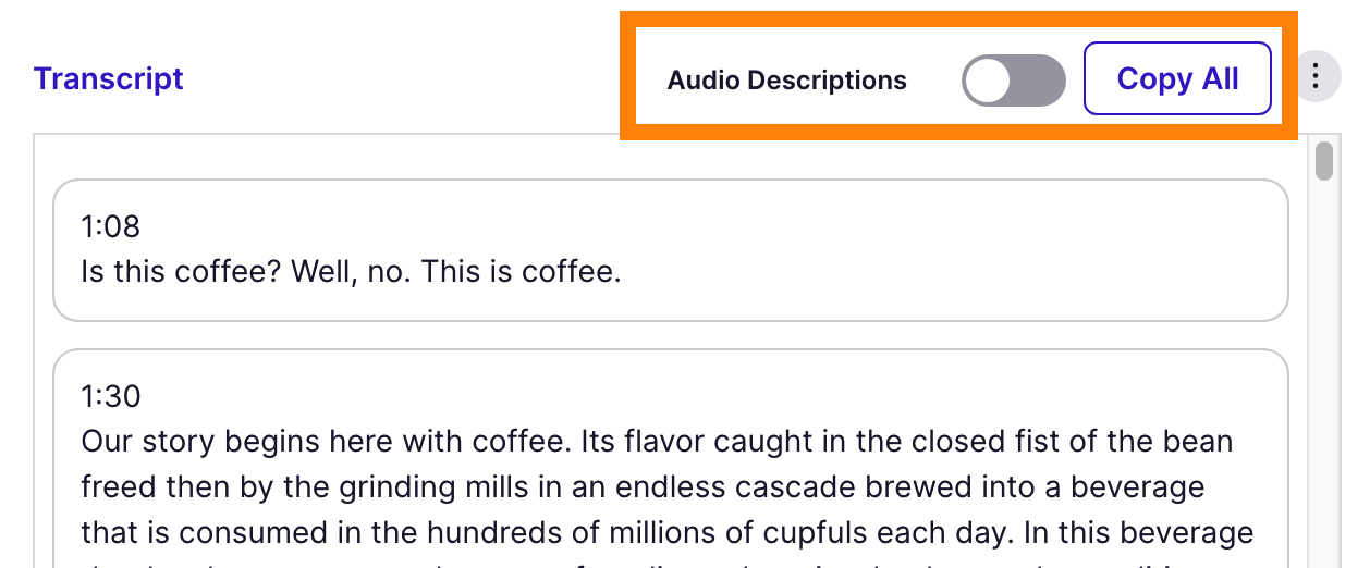 Audio descriptions toggled off for transcript copy