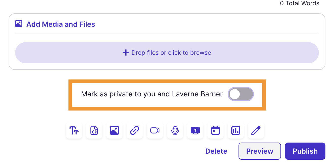 Mark as private toggle in expanded view