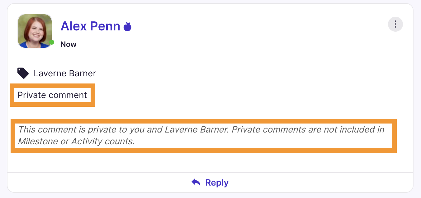 Private comment activity count warning