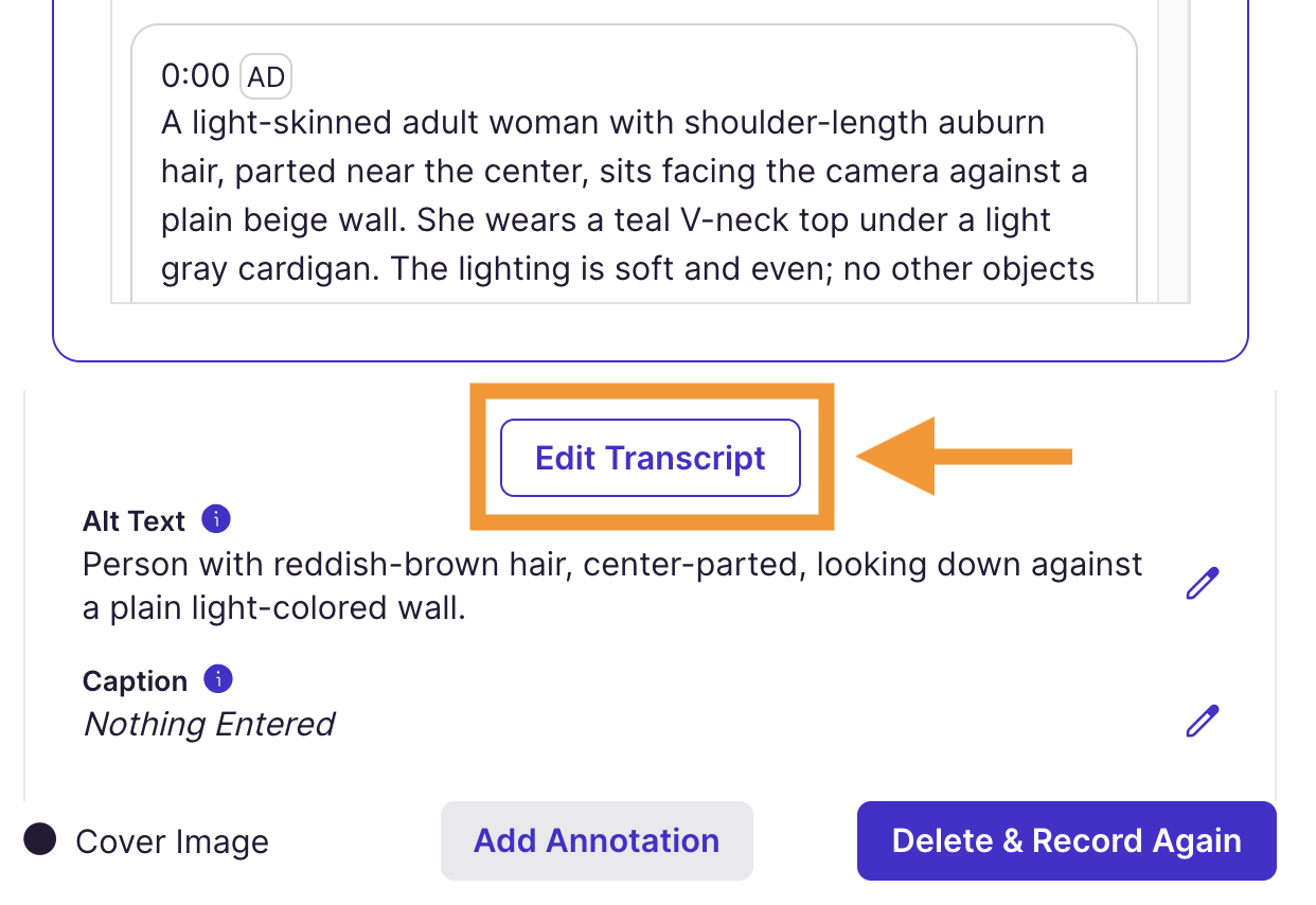 Edit Transcript button below expanded transcript