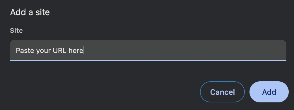 URL pasted into site field