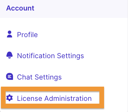 License Administration in dropdown menu