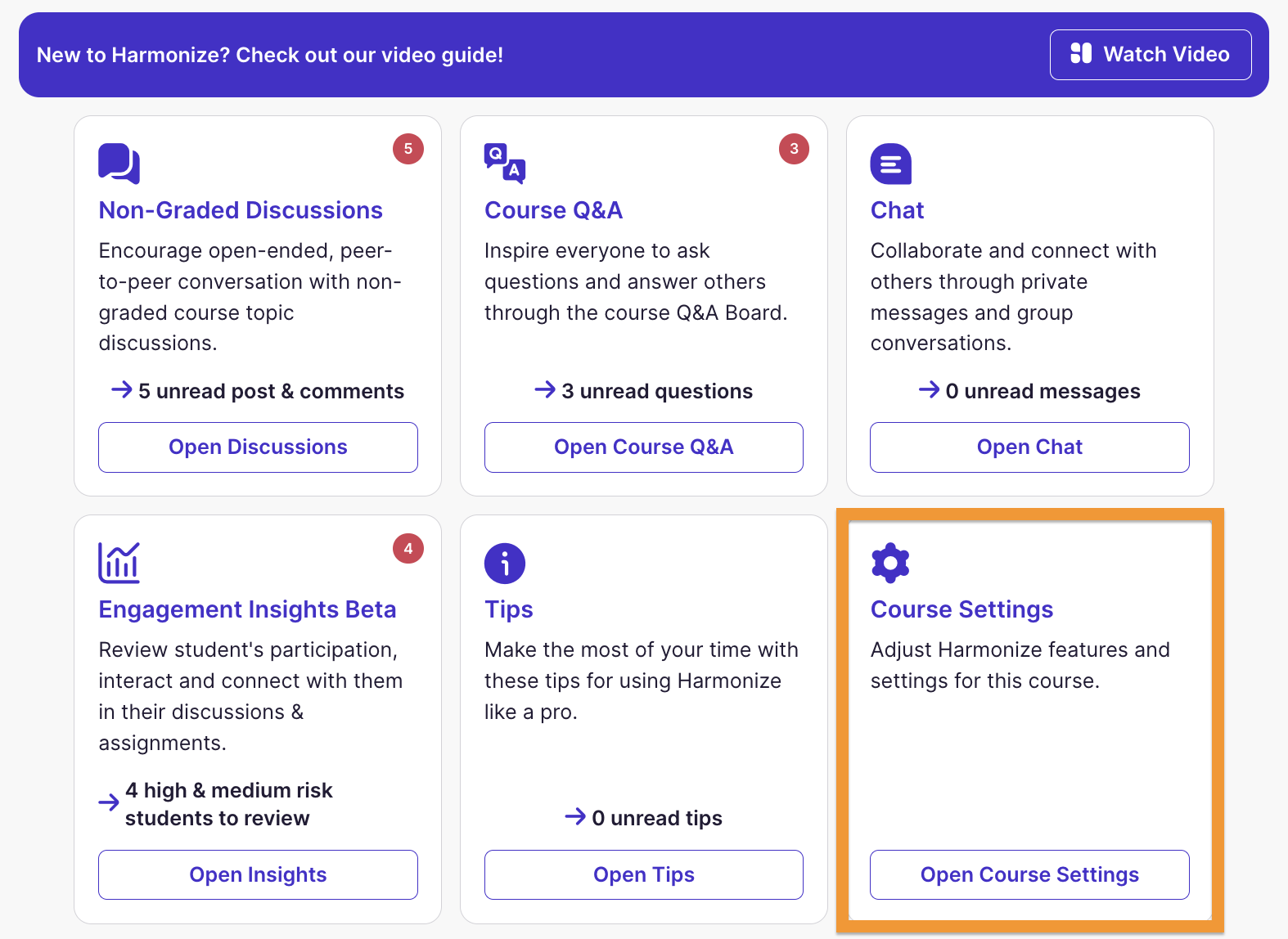 Communication Center: Course Settings