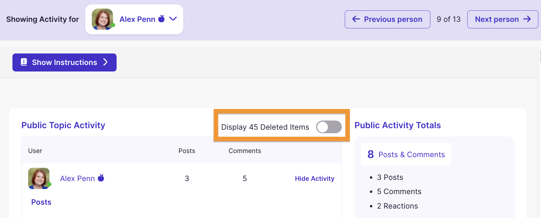 Toggle for revealing deleting items