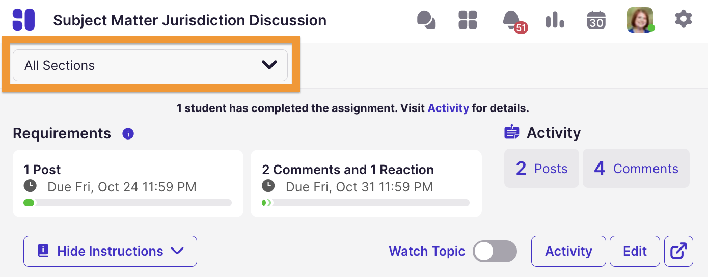 Section drop down menu