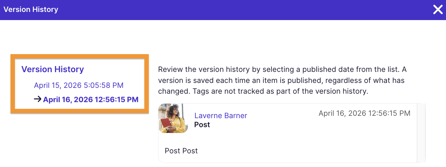 Version History menu