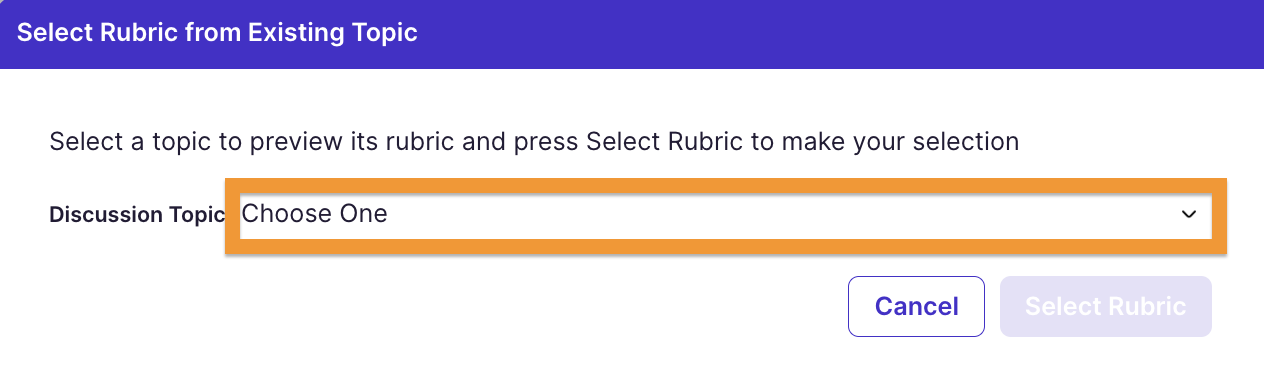 Choose a rubric dropdown menu