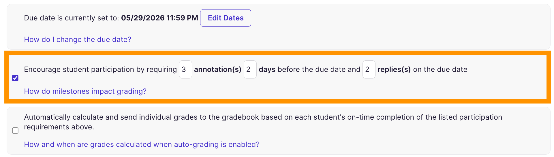 milestones toggle