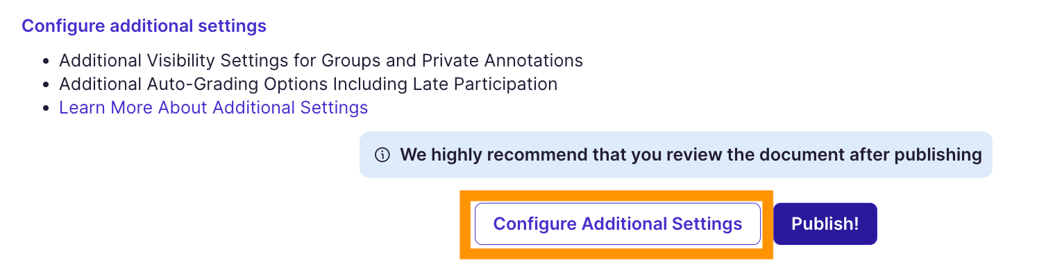Configure additional settings button