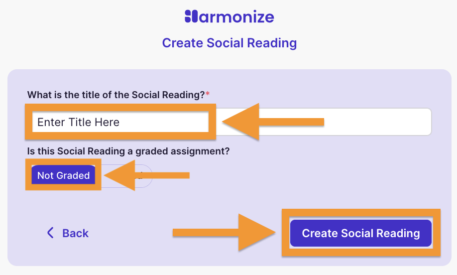 Title field, not graded toggle, create social reading button