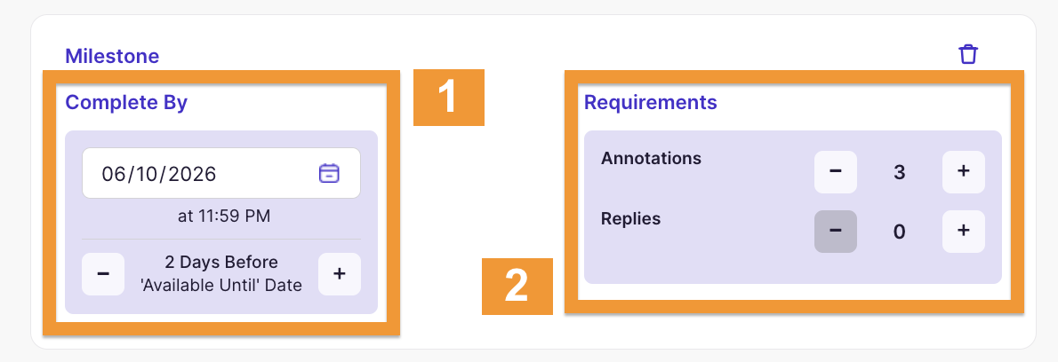 Completed By selection panel and Requirements selection panel