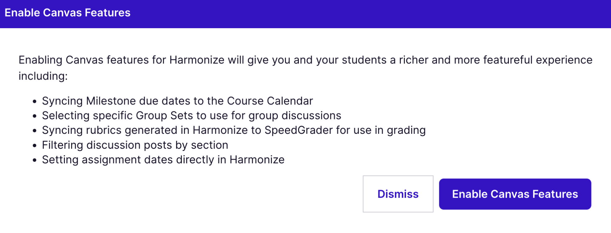 Enable Canvas Features button