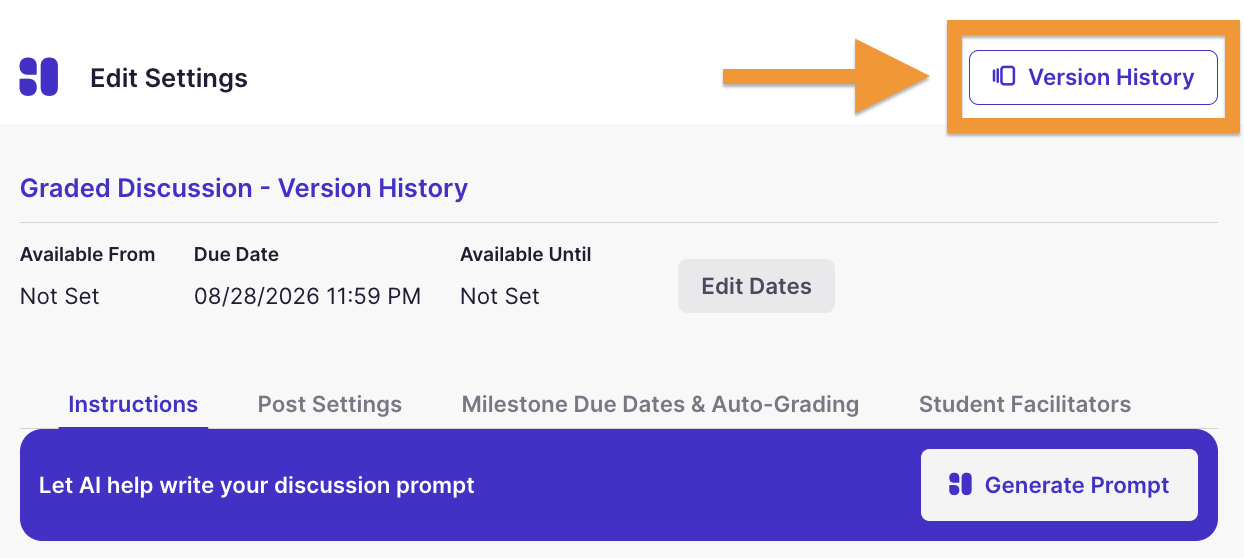 Version History button