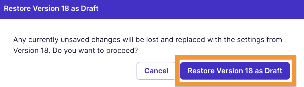 Restore Version # as draft button