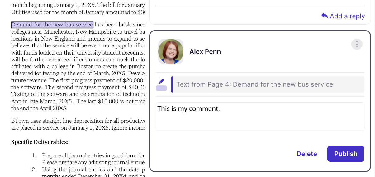 comment in annotation panel