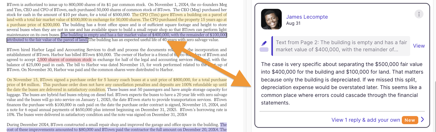 annotation and corresponding highlight