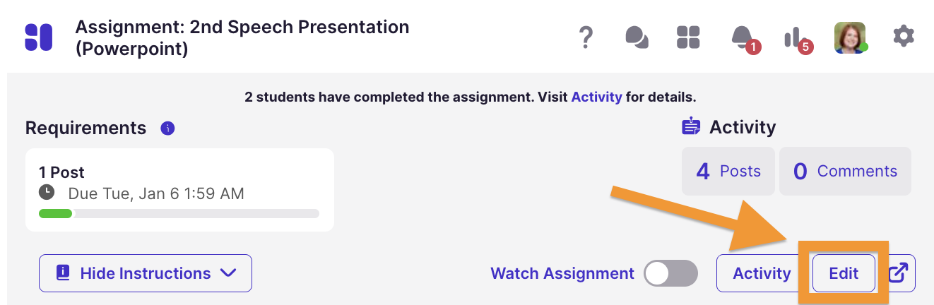 Edit assignment button