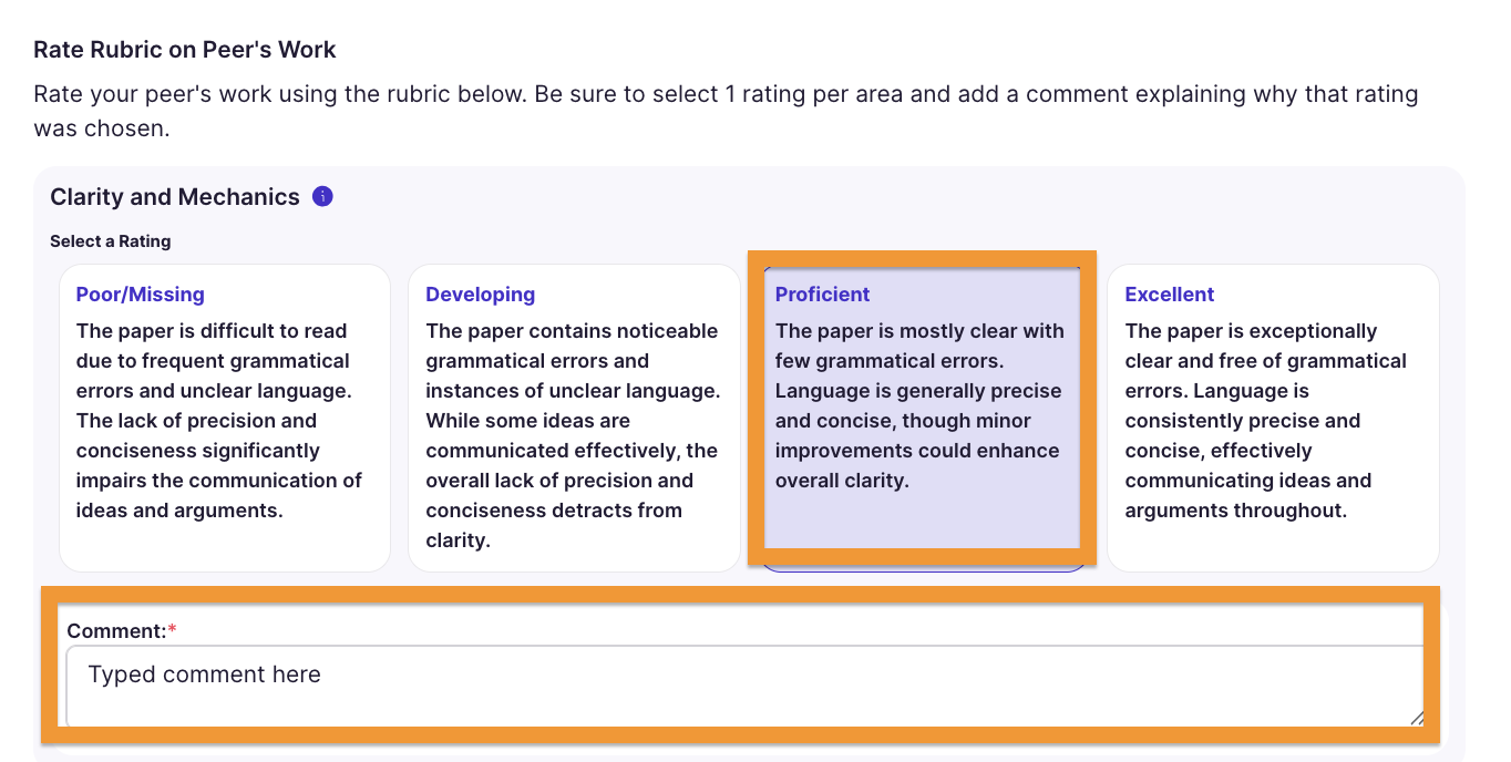 Example Rubric rating view